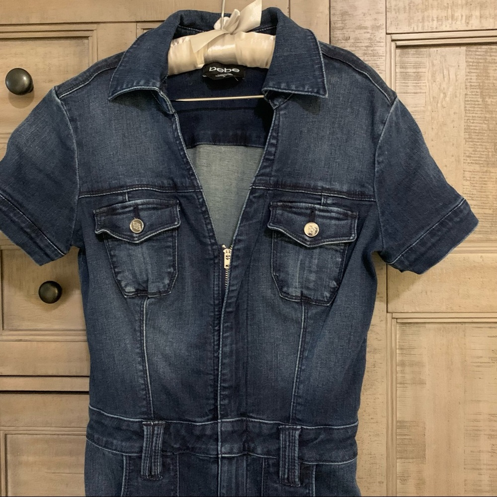 bebe Straight Leg Zip Front Denim Jumpsuit